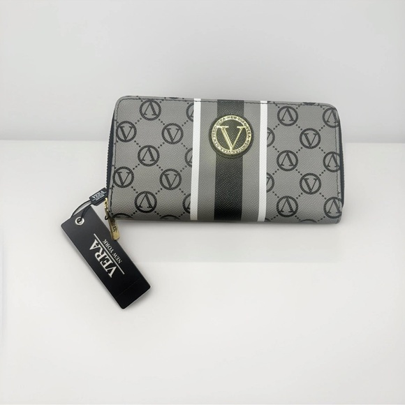 Vera New York Handbags - Vera New York Wallet Womens Black Signature Logo Zip Around Stripe Geometric New